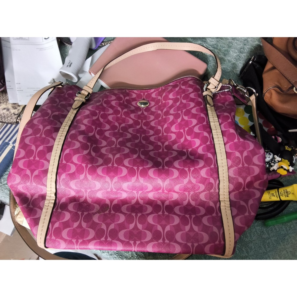 1. Coach Daisy Pink Purple Signature Canvas Tote Shoulder Bag F25881